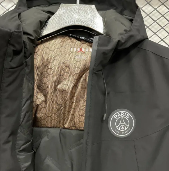 Veste d'extérieur noire épaisse en coton Jordan PSG 2024-2025
