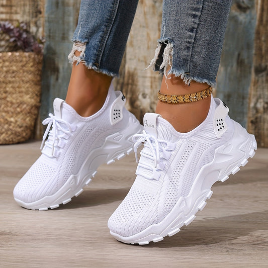 Chaussures blanches pour femmes de grande taille, baskets d'été en maille à lacets, chaussures de course basses confortables, loisirs de voyage et de vacances