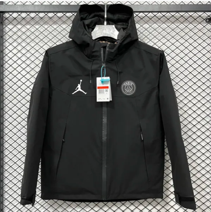 Veste d'extérieur noire épaisse en coton Jordan PSG 2024-2025