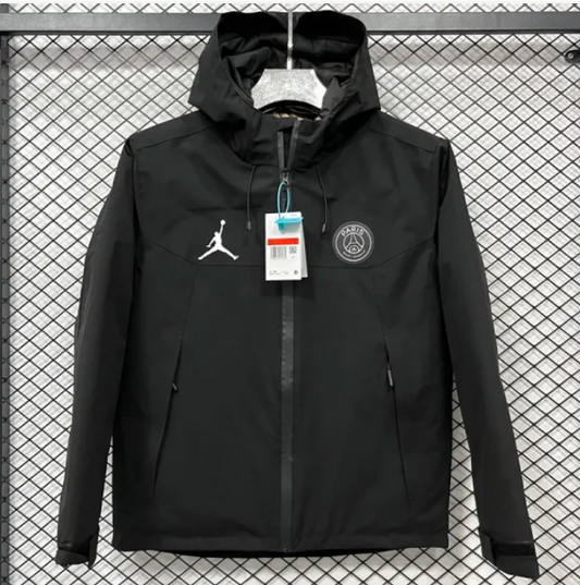 Veste d'extérieur noire épaisse en coton Jordan PSG 2024-2025